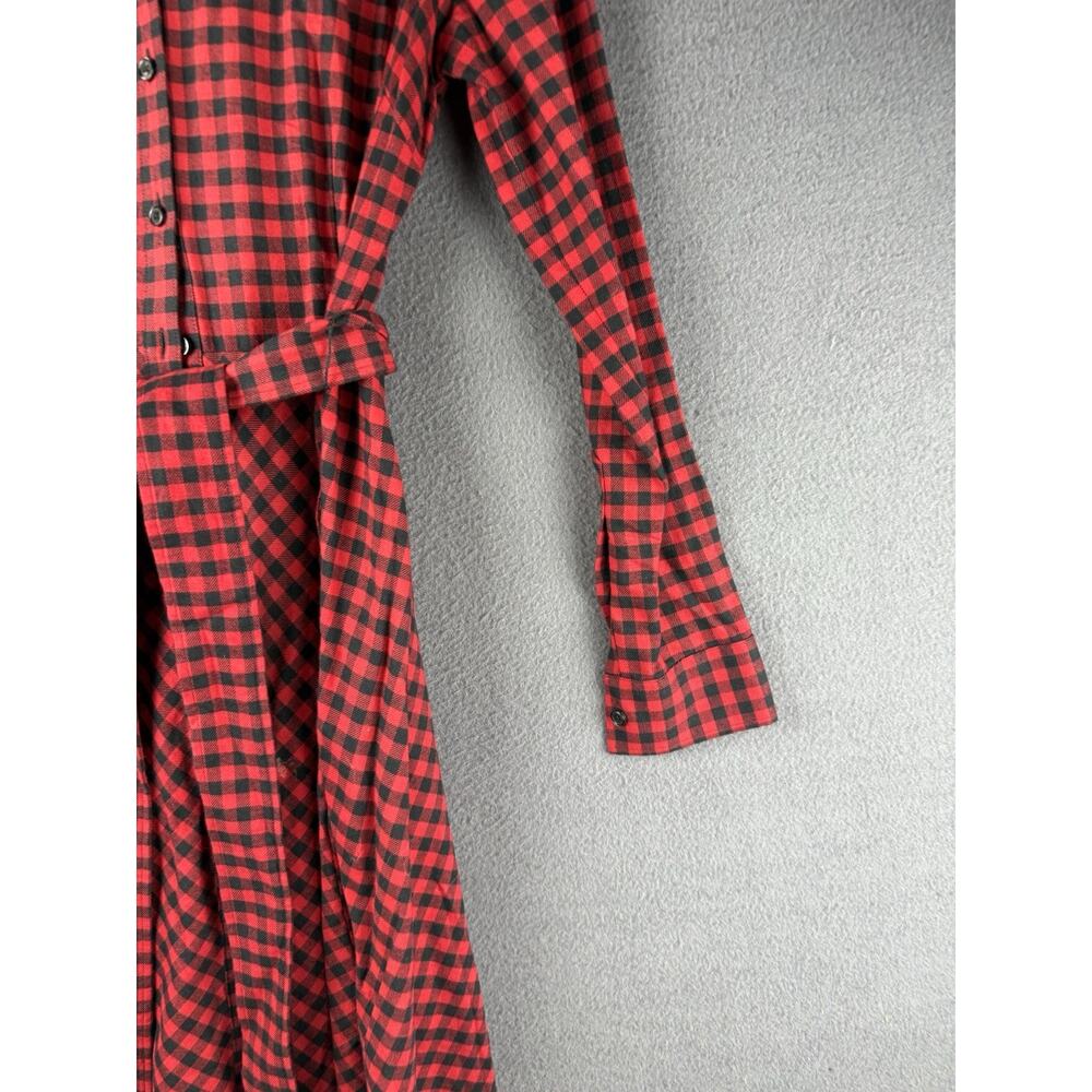 Brooks Brothers Black Red Buffalo Plaid Cotton Shirt Dress Size 2 Long Sleeve - Picture 2 of 10